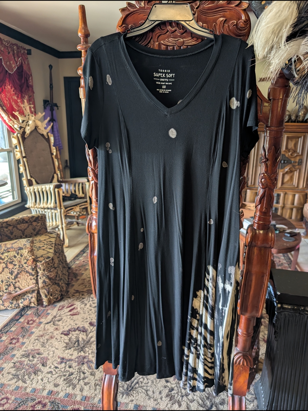Torrid Black V-Neck Maxi Dress with Tie-Dye Detail